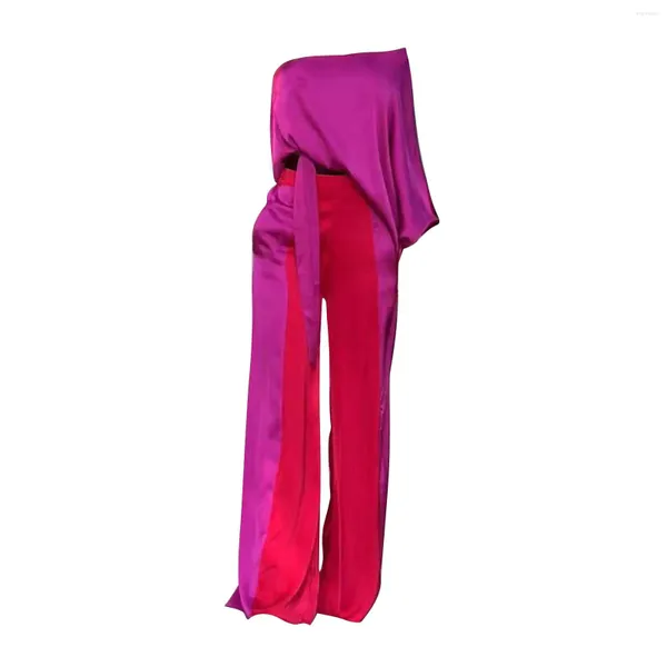 Pantaloni a due pezzi da donna Abito estivo in puro raso colorato Moda e temperamento casual Spalla a vita alta da donna femminile