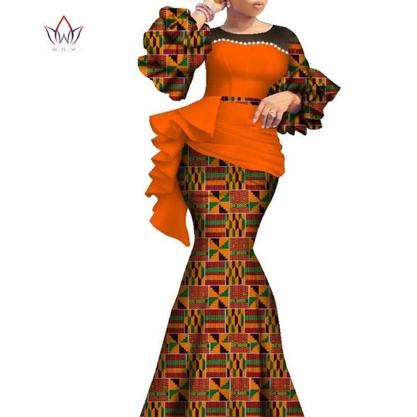 Lange afrikanische Kleider für Frauen Dashiki Nigeria traditionelles Hochzeitskleid Bazin Riche Wachsperlenkleid Laternenärmel WY77693280