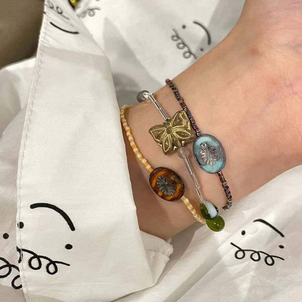 Link pulseiras design original do medieval vintage checo vidro personalidade pequena delicada francês retro pulseira contas verdes