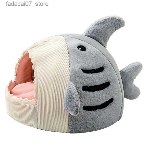 Letti per gatti Mobili Cartoon Shark Shape Cave Bed Tenda per animali domestici Cuscino morbido Fondo antiscivolo YQ231020