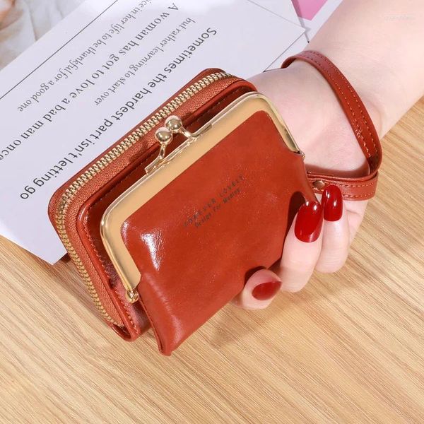 Brieftaschen Damen Pu-Leder Kurzes Armband Weibliche Kupplung Kleine Mode Luxus Frau Geldbörse Vintage Kartenhalter Geldtasche