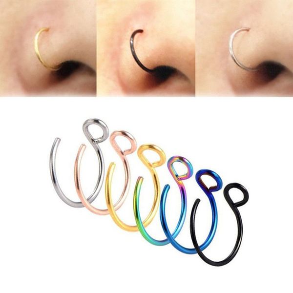 Anello da donna per labbro piercing finto anello da naso in acciaio inossidabile piercing al setto clip sulla bocca orecchino a cerchio con polsino punk non penetrante