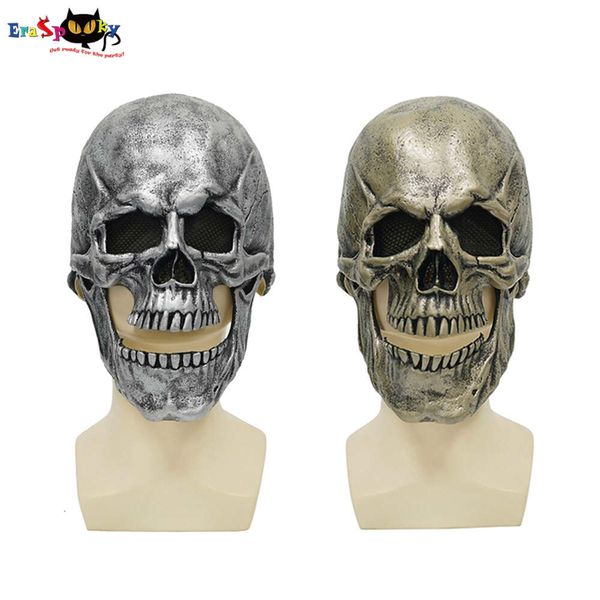 cosplay Eraspooky Golden Skull Maschera completa Sier Scheletro Casco in lattice con mascella mobile Spaventoso Costume di Halloween Propcosplay