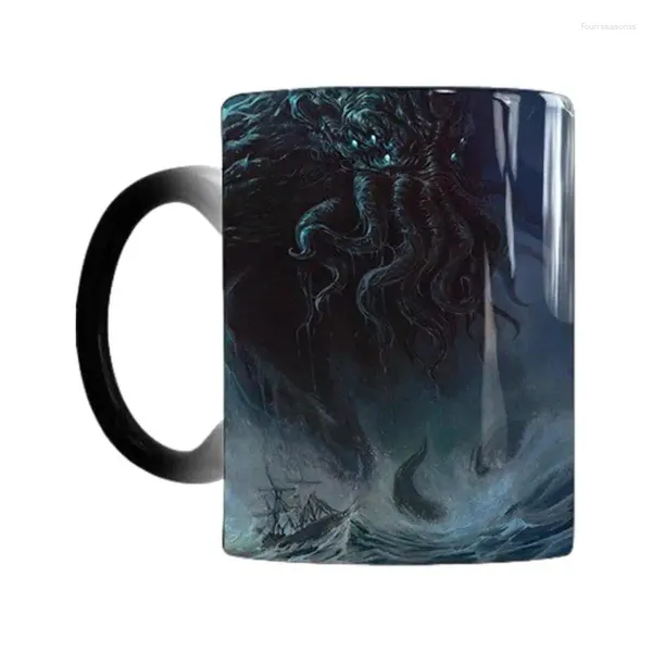 Canecas Canecas Mudança de calor Café Cthulhu Cerâmica Grande Chá Magia Engraçada Caneca Sensível Novidade