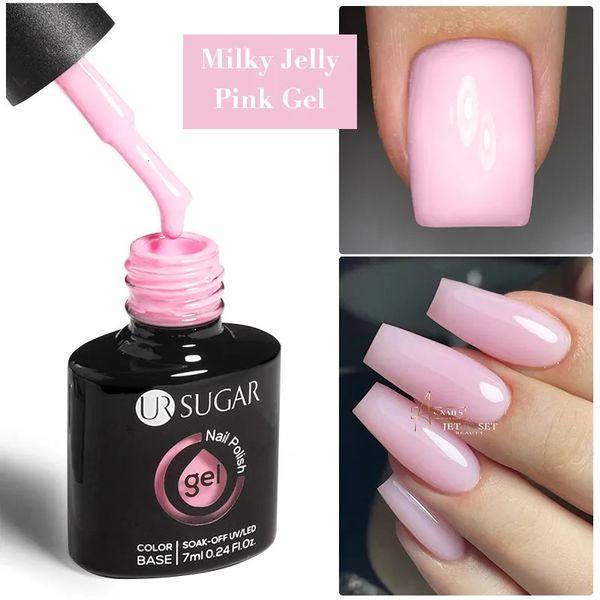 Лак для ногтей UR SUGAR 7 мл Гель-желе розового цвета Молочно-белый полупрозрачный маникюрный отмачиваемый УФ-светодиодный цветной лак 231020