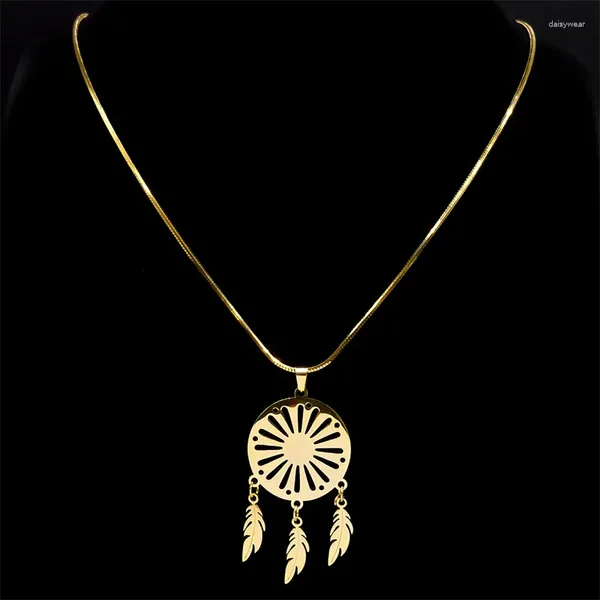 Anhänger Halsketten Traumfänger Halskette Für Frauen Männer Edelstahl Gold Farbe Feder Quaste Weiblichen Eleganten Schmuck Collare Ästhetische