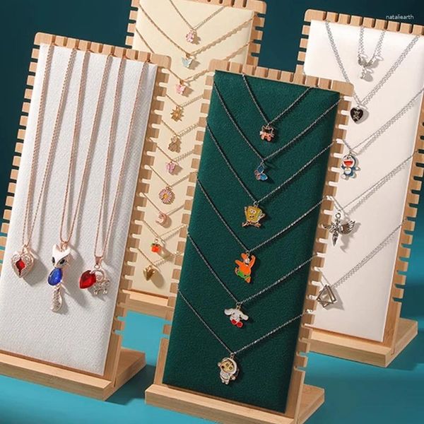 Bolsas de jóias de bambu expositor colar pulseira de madeira múltiplos colares cavalete vitrine titular placa