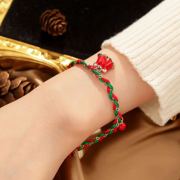 Nova pulseira de Papai Noel de Mu Shang, amuleto de veado de Natal, cordão tecido à mão, artesanato de Natal ajustável para melhores amigos, amuletos Y2k, pulseiras, joias, presentes, atacado