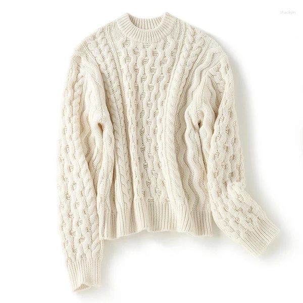 Damenpullover SHUCHAN England-Stil Kaschmirpullover Strick Winter Herbst Warm Hochwertiger geometrischer dicker weißer Pullover A-gerade