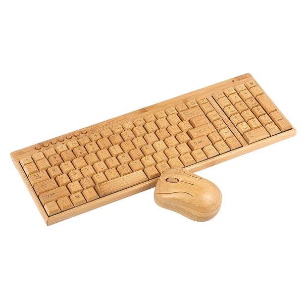 Combo tastiera e mouse 2 PC wireless in bambù 4G e computer combinato Plug Play in legno naturale realizzato a mano 231019
