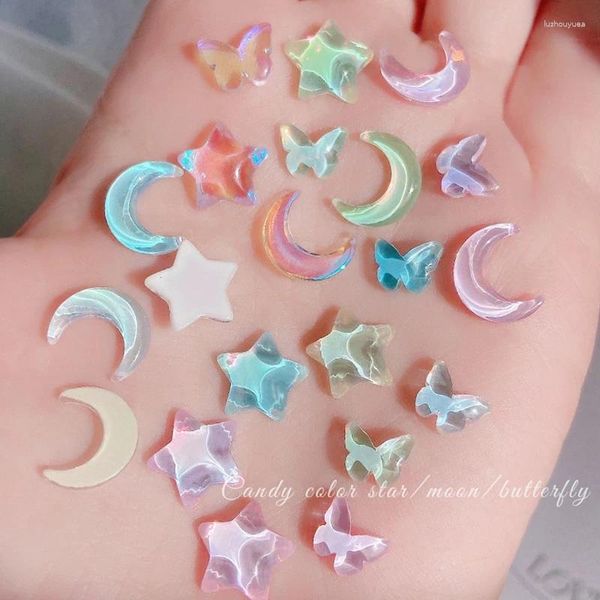 Decorações de arte de unhas 10 unidades / saco Acrílico 3D Gem Cristal Aurora Borboleta Estrela Lua Jóias Decoração Encantos Plano Colorido Mocha Manicure