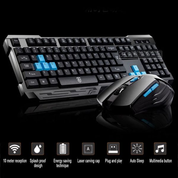 Klavye Mouse kombinasyonları Elisisa Gamer 2 4G Kablosuz Set Oyun Anahtar Tahtası Fareleri Bilgisayar LOL CSGO DOTA GAME 231019