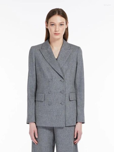 Abiti da donna Cappotto da completo Blazer doppiopetto casual da pendolare di fascia alta in lana e cashmere