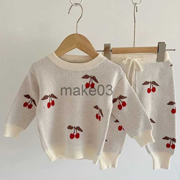 Kleidungssets für 0-3 Jahre Mädchen-Jungen-Anzug mit Kirschmuster, Herbst-Baby-Jungen-Mädchen-Kleidungssets, Winter-Strickpullover + Hosen, gestrickte Trainingsanzüge für Kleinkinder für Jungen, J231020