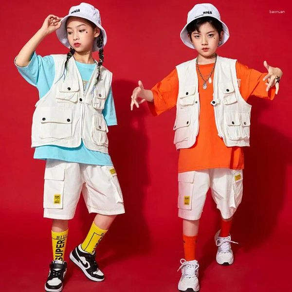 Bühnenkleidung Sommer Shorts für Mädchen Jungen Jazz Dance Kostüm Kleidung Kinder coole Hip Hop Kleidung ärmellose Jacke Weste übergroße T-Shirt Tops