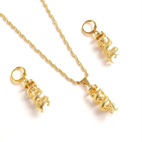Africano dubai india arabo moda collana orecchini set regalo per le donne oro pregiato GF drago collana orecchini set di gioielli2534