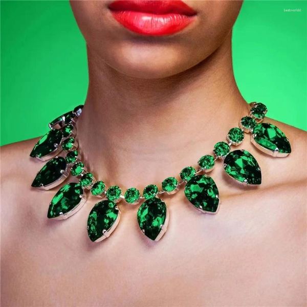 Catene Geometria verde Collana con strass Gioielli da donna Personalità Grande pietra preziosa di cristallo Regalo di Natale