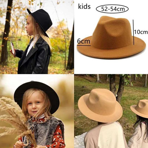 Chapéus de aba larga Chapéus de balde Chapéus Fedoras Meninos Meninas Pequenos 52cm 54cm Chapéus infantis de feltro Sólido Camelo Vestido Preto Formal Panamá Mulheres Chapéus Novos Sombreros De MujerL23/10/20