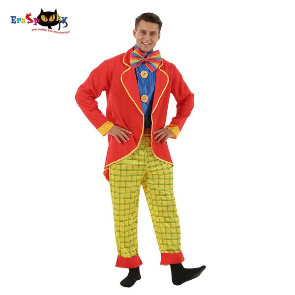 Косплей Eraspooky Классический цирковой костюм клоуна для взрослых Мужские забавные тренировочные костюмы шута Хэллоуин Карнавальная вечеринка Необычные платья косплей