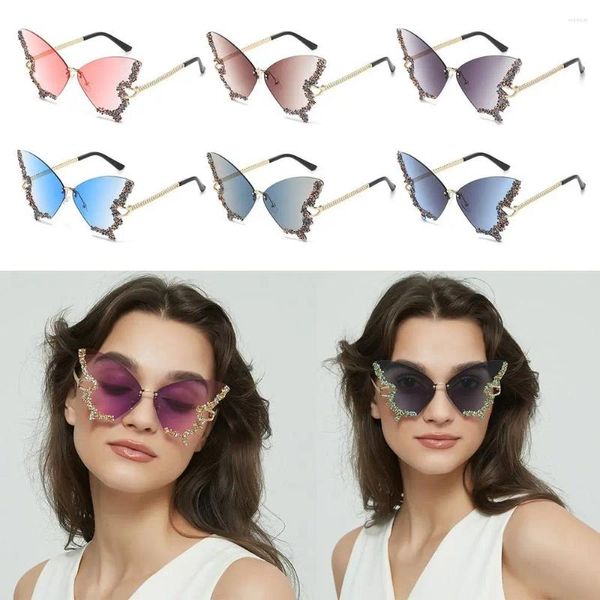 Occhiali da sole vintage con diamanti oversize Y2K Eyewear Butterfly Ladies Shades Bling Sun Glasses Purple per le donne