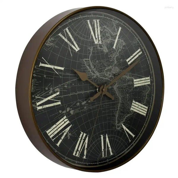 Relógios de parede Relógio analógico de controle de qualidade com mapa preto - cronometragem inspirada em viagens.
