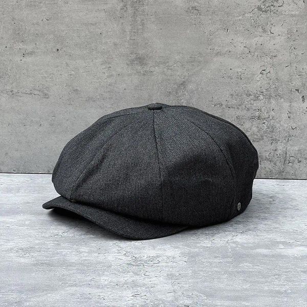 Berets Retro Estilo Britânico Sboy Cap Homens Ascot Preto Cinza Masculino Primavera Verão Marca Vintage Octogonal Flat