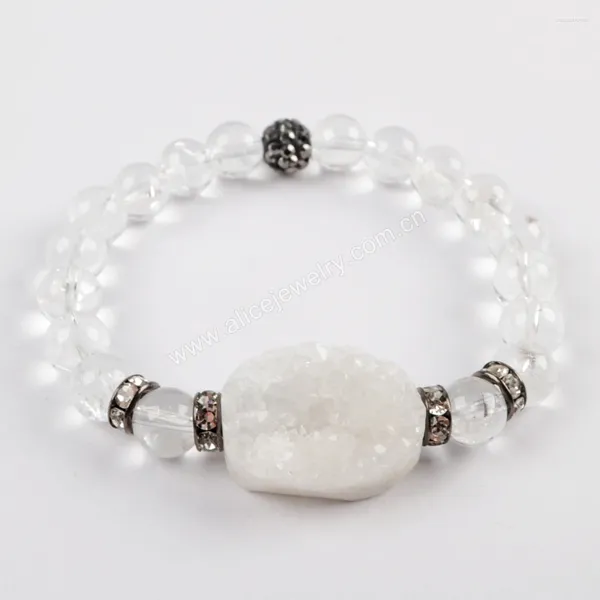 Braccialetti con ciondoli in agata naturale Druzy, perline di pietra di cristallo bianco trasparente, braccialetto elastico a catena per gioielli da meditazione yoga da donna