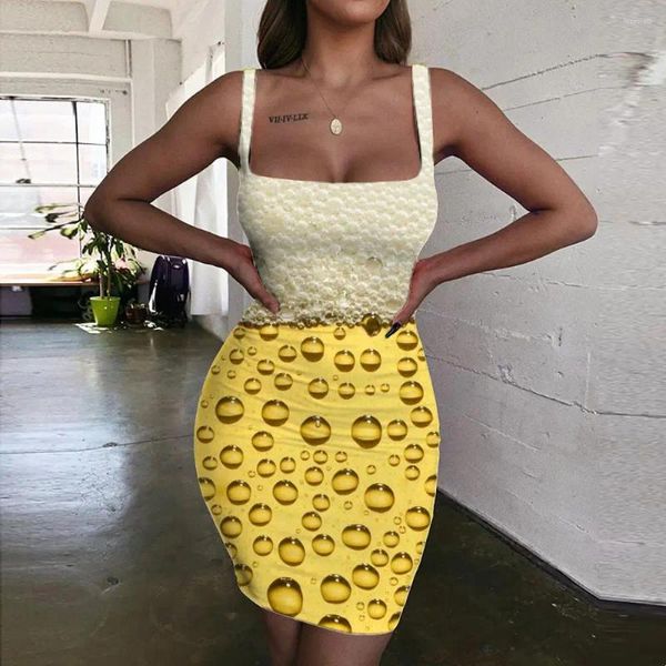 Lässige Kleider KYKU Marke Bier Frauen Lustiges, figurbetontes Kleid Neuartiger 3D-Druck Damenbekleidung Sommer Strandmode