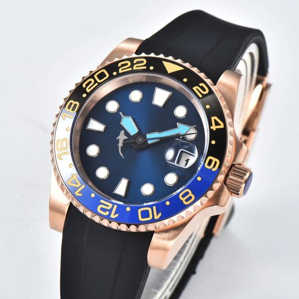 Relógios de pulso 40mm Debert Luxo Homens Automático NH35 Movimento Relógio Data Estéril Azul Dial Cerâmica Bezel Aço Inoxidável Luminoso