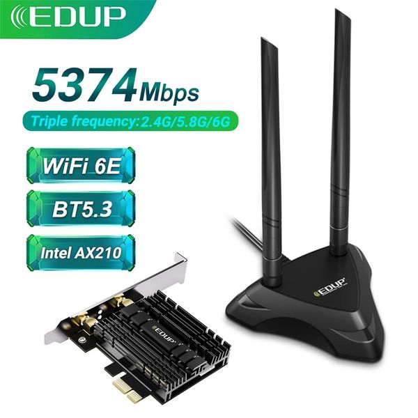 Wi-Fi Finders EDUP WiFi6E Intel AX210 5374 Мбит/с PCI Express Беспроводной адаптер Wi-Fi Blue зуб 5 3 802 11ac AX 2 4G 5G 6 ГГц Сетевая карта PCIe 231019