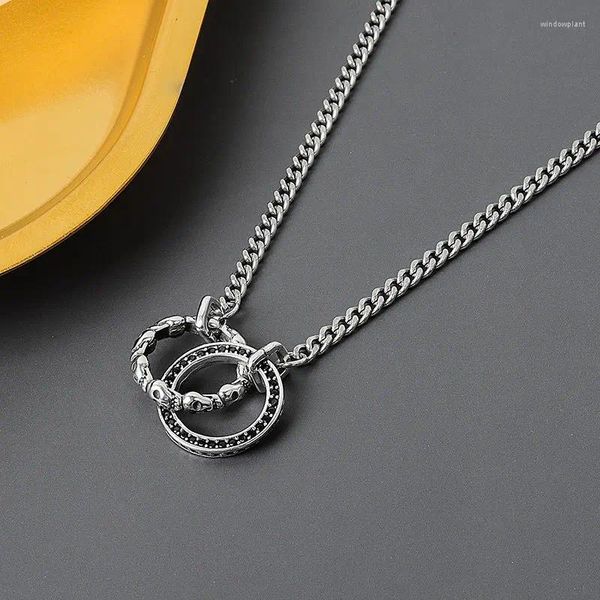 Catene Collana con ciondolo in vero argento sterling 925 per donna uomo irregolare doppio cerchio moda festa nuziale gioielleria quotidiana