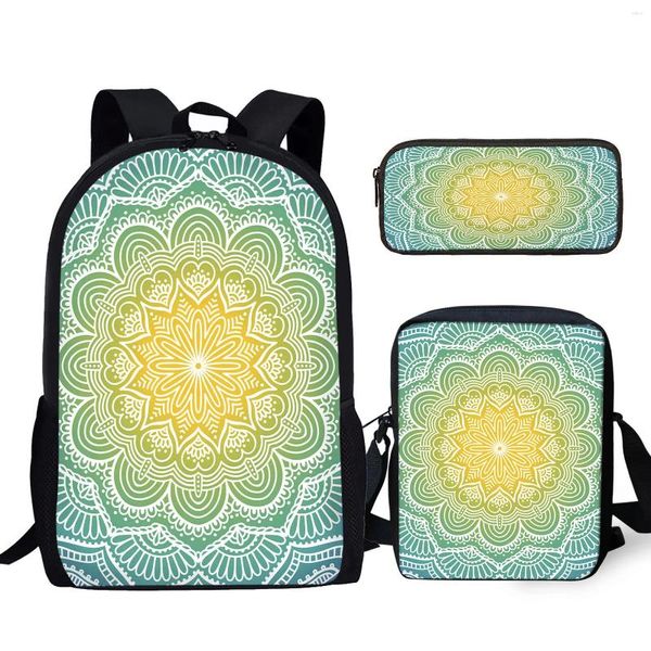 Zaino YIKELUO Green Boho Mandala Flower Print Borsa per notebook durevole di grande capacità Messenger Mochilas casual all'aperto