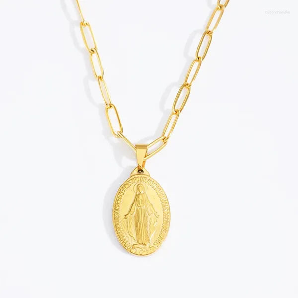 Anhänger Halsketten Edelstahl Jungfrau Maria Halskette für Frauen Gold/Silber Farbe Metall Mädchen Medaille Virgen Maria Choker Collier