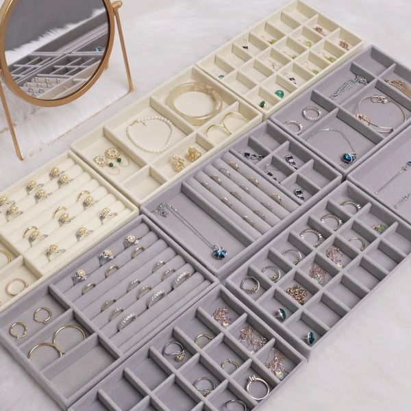 Caixas de jóias caixa de veludo bandeja de exibição gaveta armazenamento titular jóias para anel brincos colar pulseira caso organizador macio 231019