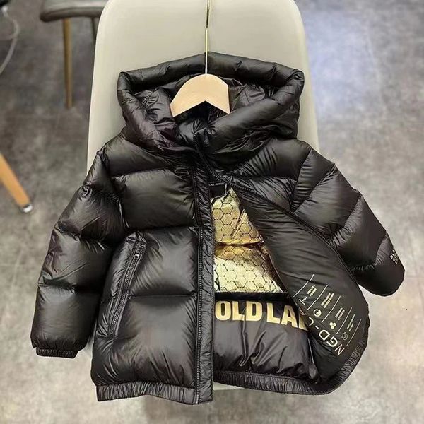 Para baixo casaco crianças jaquetas inverno quente preto ouro com capuz casaco de algodão estilo coreano 4-12 anos de idade meninos meninas zíper outerwear xmp471 231020