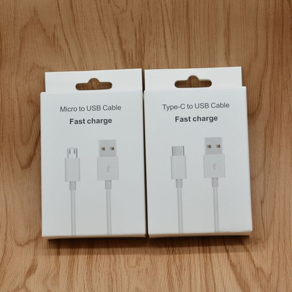 Cabo tipo C 1m de alta velocidade USB micro usb-c cabo carregador de sincronização de dados branco com pacote de varejo