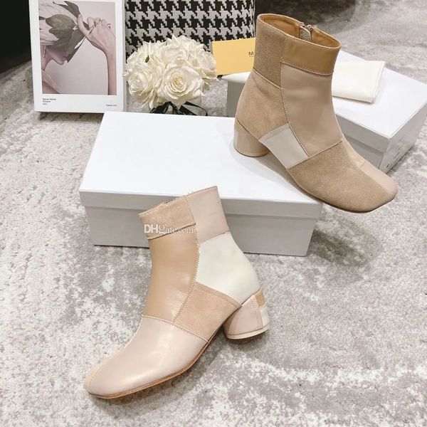 Tabi Tornozelo zjp Botas Quadradas bloco de saltos grossos botas de couro sola feminina designer de luxo Botas de moda ins Sapatos de mendigo mistos sapatos de fábrica Tamanho 35-40