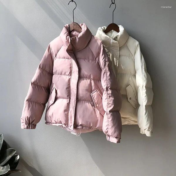 Casacos de trincheira femininos puffer jaqueta mulheres algodão acolchoado casaco de inverno 2023 moda coreana solta quente rosa menina parkas bolha