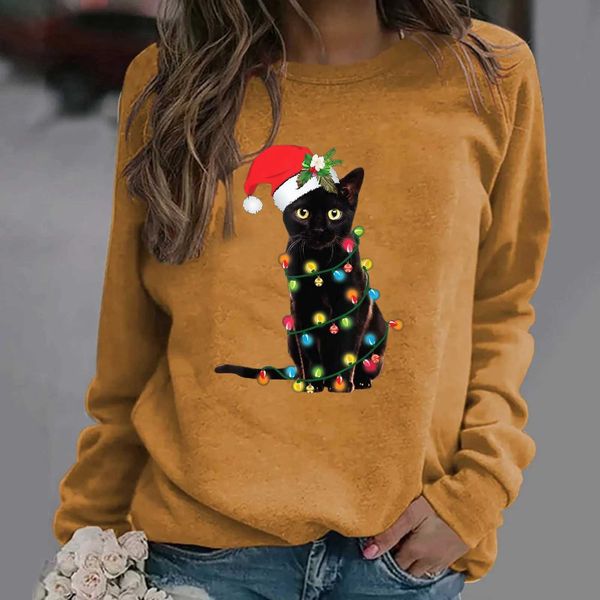 Erkek Hoodies Sweatshirts Noel Baskı Hoodies Bayan Uzun kollu kazak üst bluz çirkin kedi baskı paltoları Kore sweatshirts Streetwearl231020