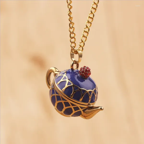 Ожерелья с подвесками LeeSell, винтажный эмалевый синий комплект ожерелья в виде чайника, может открыть чашку чайника, элегантные очаровательные креативные ювелирные изделия, женский подарок