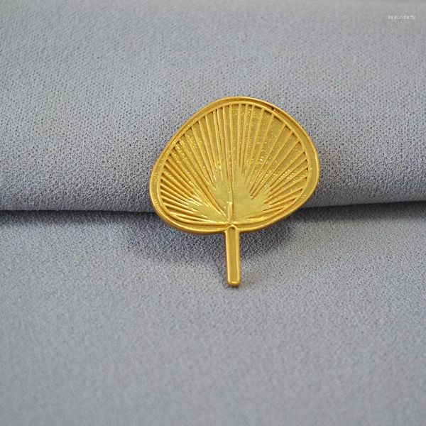 Broches com design de nicho para a casa da vovó, leque de taboa, latão banhado a ouro, personalidade artística, broche simples e elegante