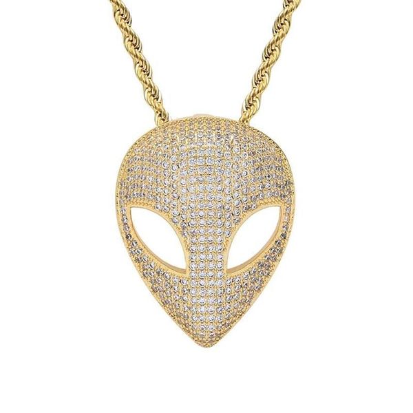 Set di artigli Hip Hop CZ Stone Bling Iced Out Solid Alien Pendenti Collane per uomo Rapper Gioielli Ciondolo goccia282l