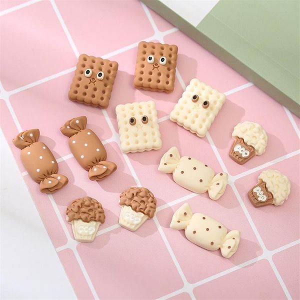 40Pcs Neue Hybrid Simulation Süßigkeiten Keks Harz Komponenten Flatback Cabochon Sammelalbum Kawaii Verzierungen Accessories233E