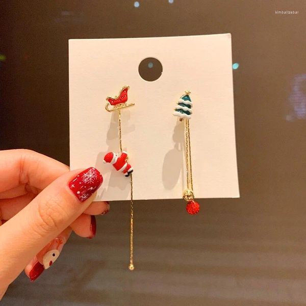 Dangle Ohrringe Santa Claus Quasten für Frauen Weihnachtsbaum Schneeflocken Asymmetrische Langkette Ohrringjahr Schmuckgeschenk