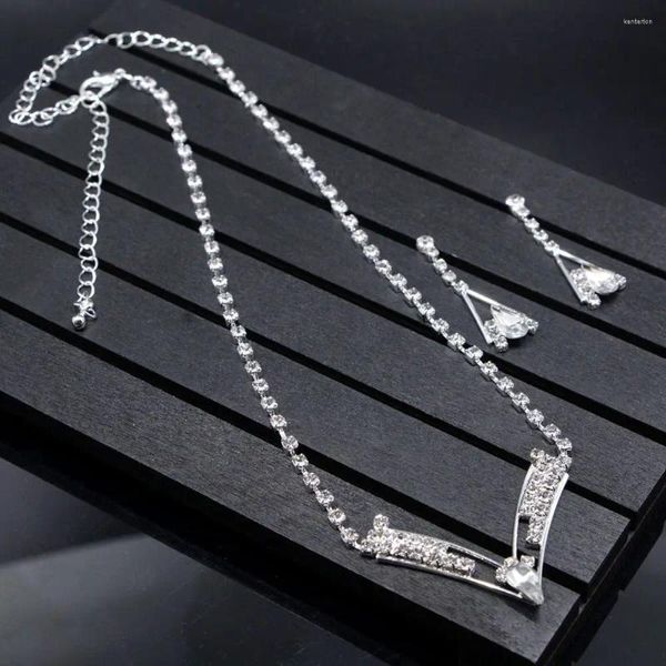 Collana orecchini set stile coreano lega regalo di anniversario strass ciondola gioielli da sposa da donna goccia d'acqua