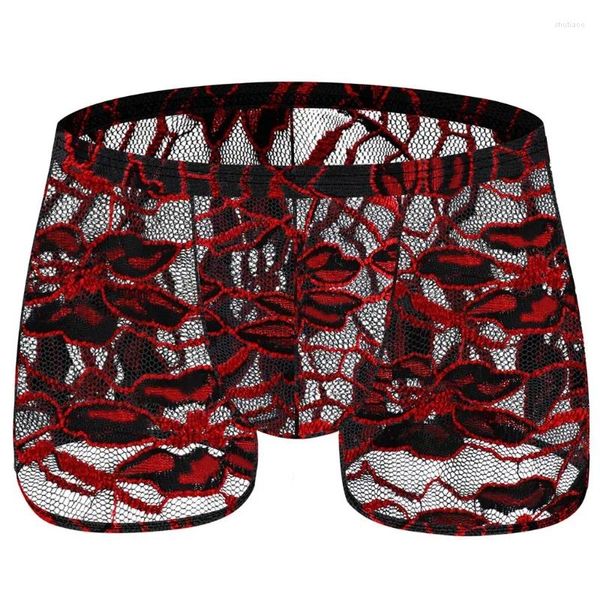 Unterhosen Stickerei Spitze Unterwäsche Männer Durchsichtige Höschen Boxer Peni Pouch Transparente Dessous Erotische Dessous Nachtwäsche