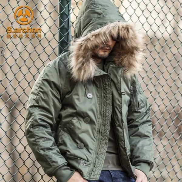 Мужская кожаная искусственная мужская зимняя куртка-пуховик N2B мужская канадская куртка в стиле милитари с меховым капюшоном теплый плащ камуфляжный тактический бомбер армейская корейская парка 231020