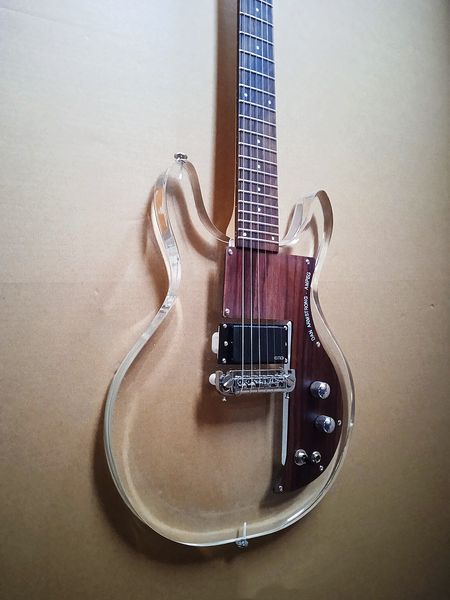 Guitarra elétrica 6 cordas corpo acrílico transparente bordo pescoço fretboard jacarandá