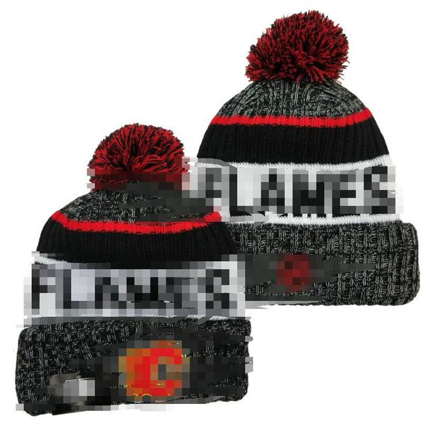 Bonés masculinos Chapéus de bola de hóquei Flames Beanie Todas as 32 equipes de malha com punhos Pom Calgary Gorros listrados de lã lateral quente EUA College Sport Knit chapéus boné para mulheres a0