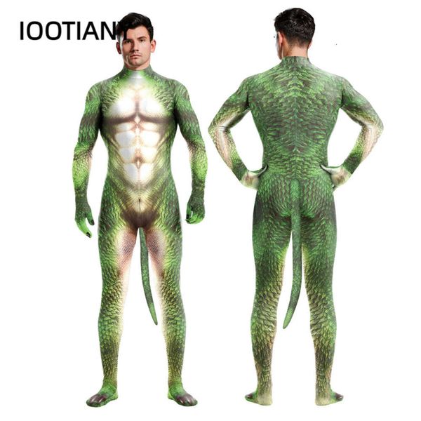 Costumi Cosplay per adulti Tuta stampata con texture di coccodrillo 3D con coda sul cavallo Tute con cerniera Tute Zentai